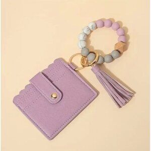 Lavender Keychain Wallet With Beaded Bracelet & Tassel‎ NEW